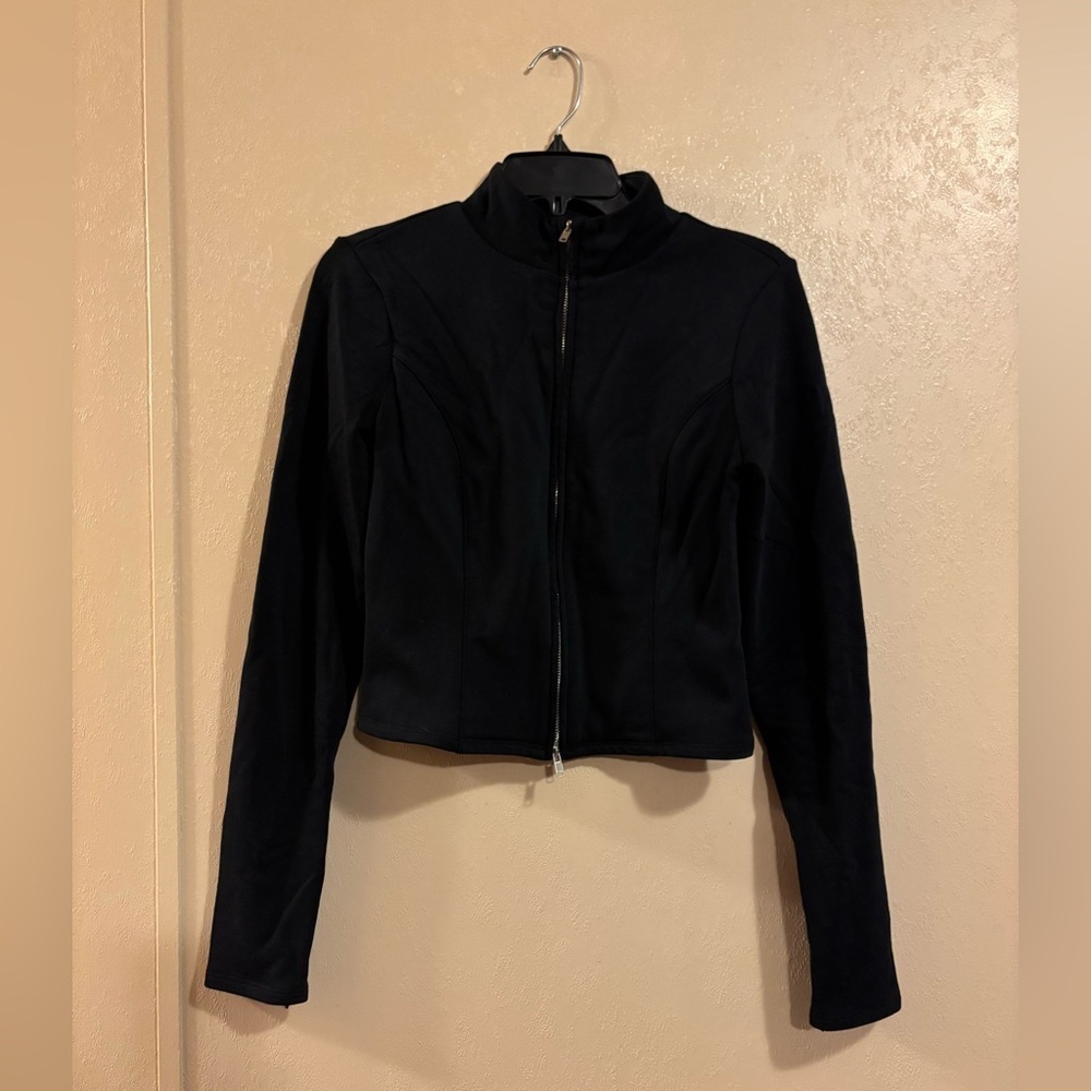 Good American Women's Compression Terry Mock Zip Top sz M